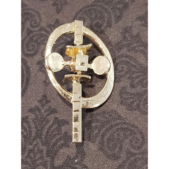 Vintage Modernist Abstract Space Satellite Gold Tone Brooch Pin Texture - Picture 3 of 7